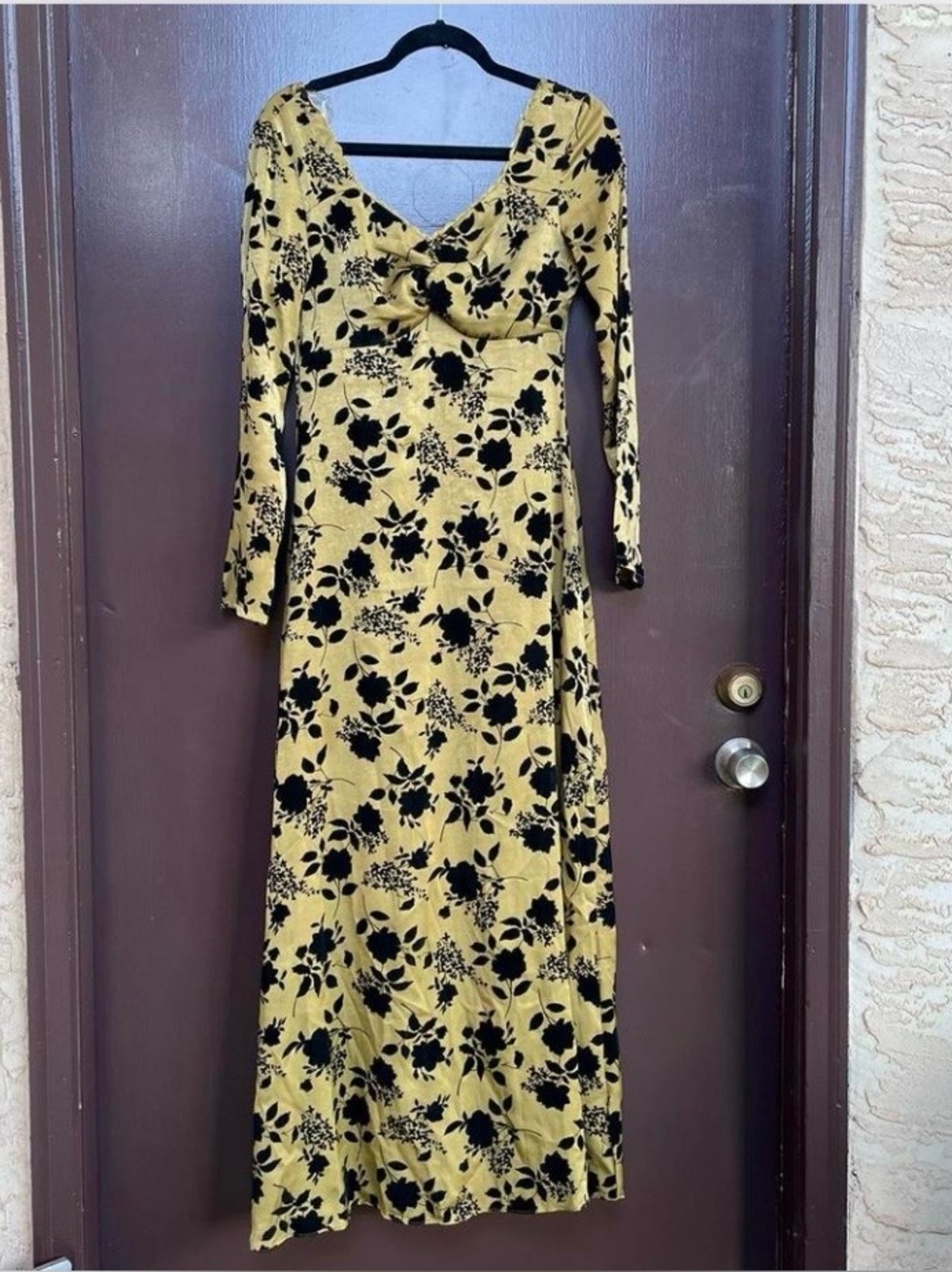 Glamorous Olive Green Black Floral Long Sleeve Maxi Dress 90’s Style VTG VibeSz6